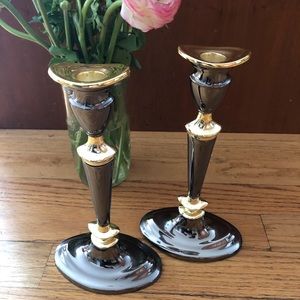 Two Tone AB Vintage Queen Anne Style Candlesticks Candle Sticks Grey Gold